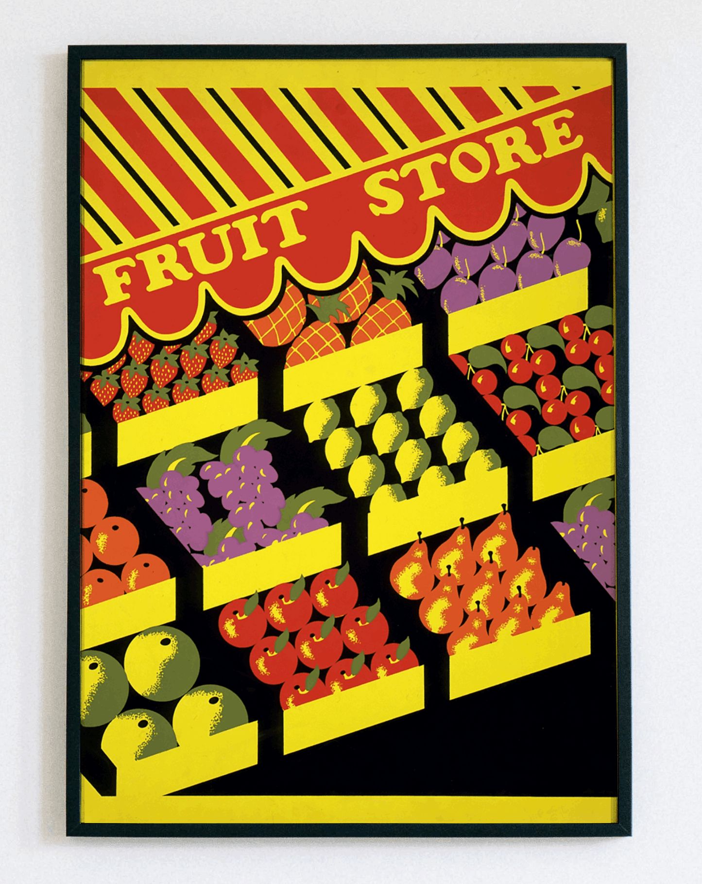 Obraz w ramce Fruit Store Vintage – klimatyczna grafika ze starym sklepem owocowym w stylu vintage do kuchni i jadalni – Demarro