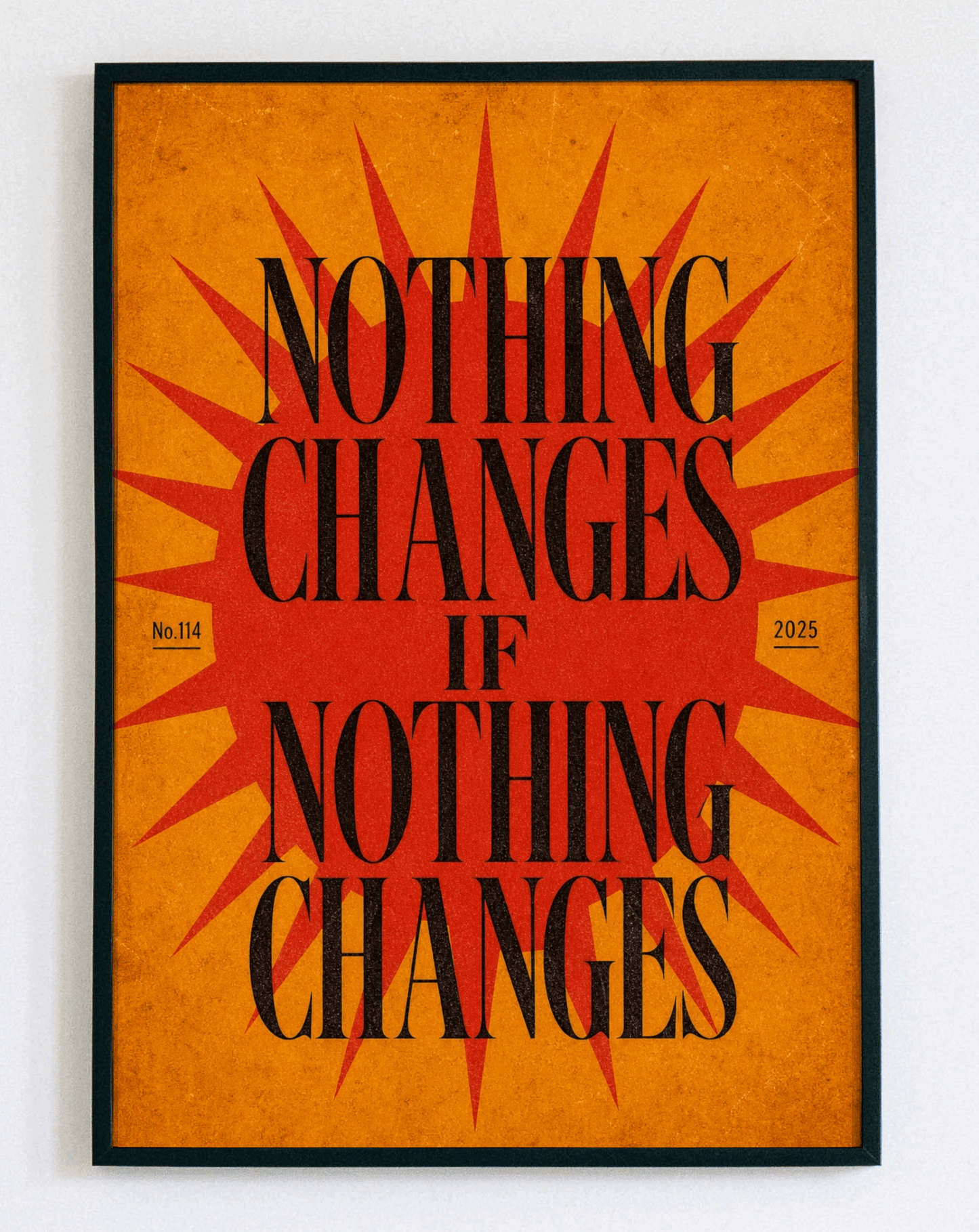 Motywacyjny obraz w ramce Nothing Changes If Nothing Changes – minimalistyczna grafika z napisem do salonu i biura – Demarro