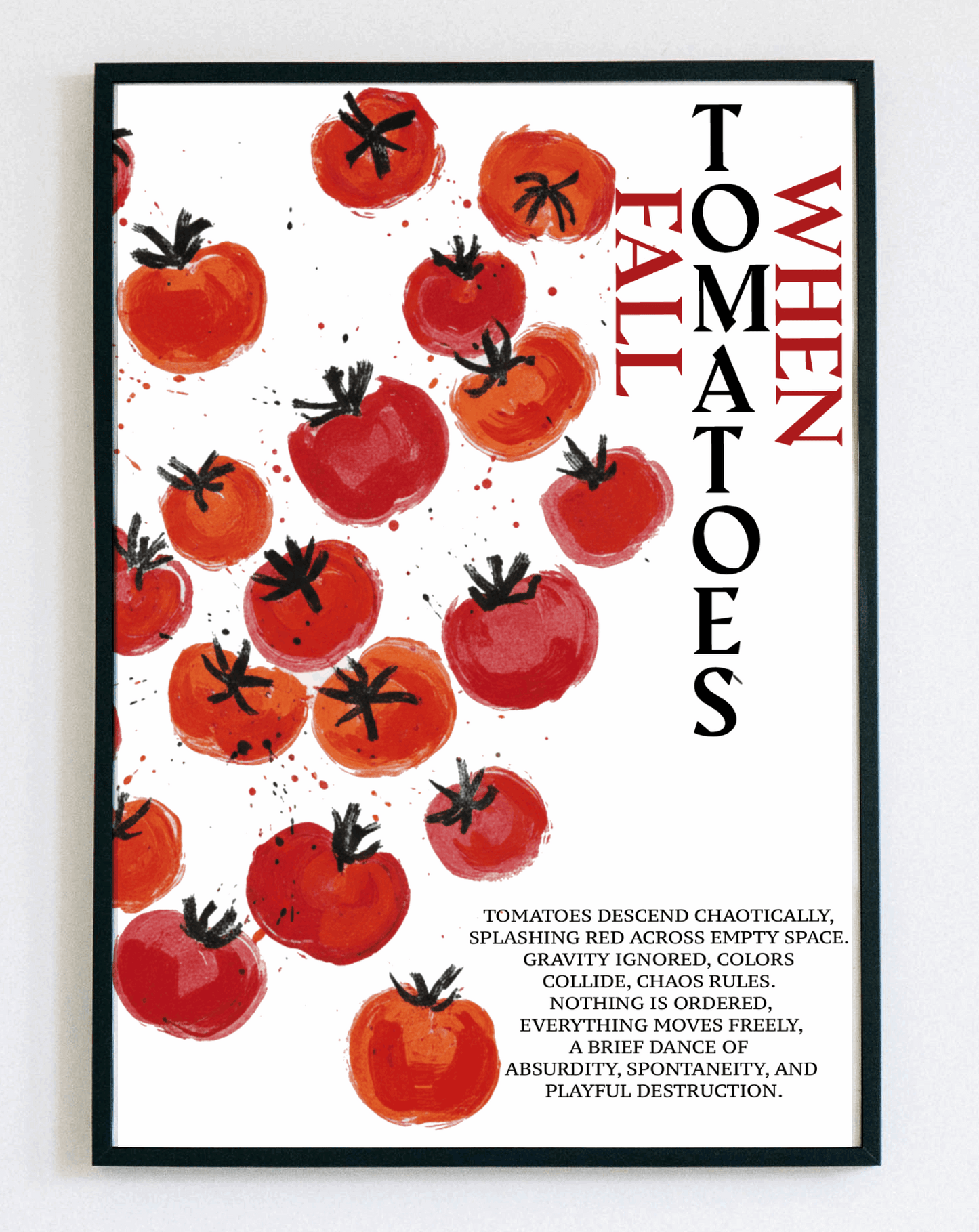 Obraz w ramce When Tomatoes Fall – nowoczesna dekoracja ścienna do kuchni, jadalni i salonu – Demarro