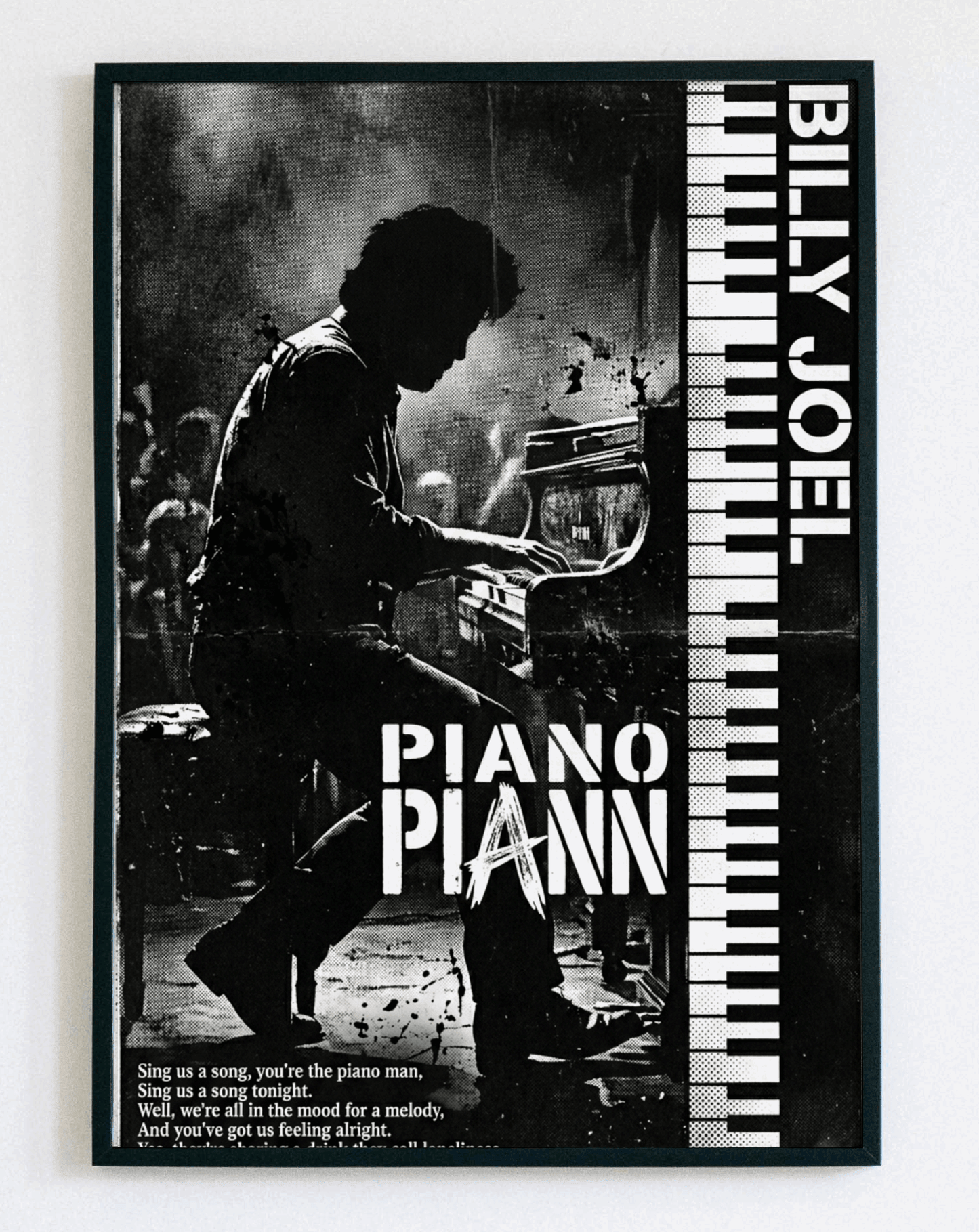 Obraz w ramce "Billy Joel Piano Man" – muzyczna dekoracja ścienna z napisem do salonu - obraz w ramce do salonu - Demarro