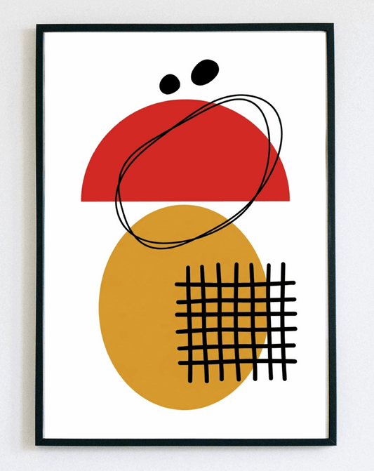 Nowoczesny obraz w ramce Abstract Geometry Balance – minimalistyczna grafika geometryczna do salonu i gabinetu – Demarro