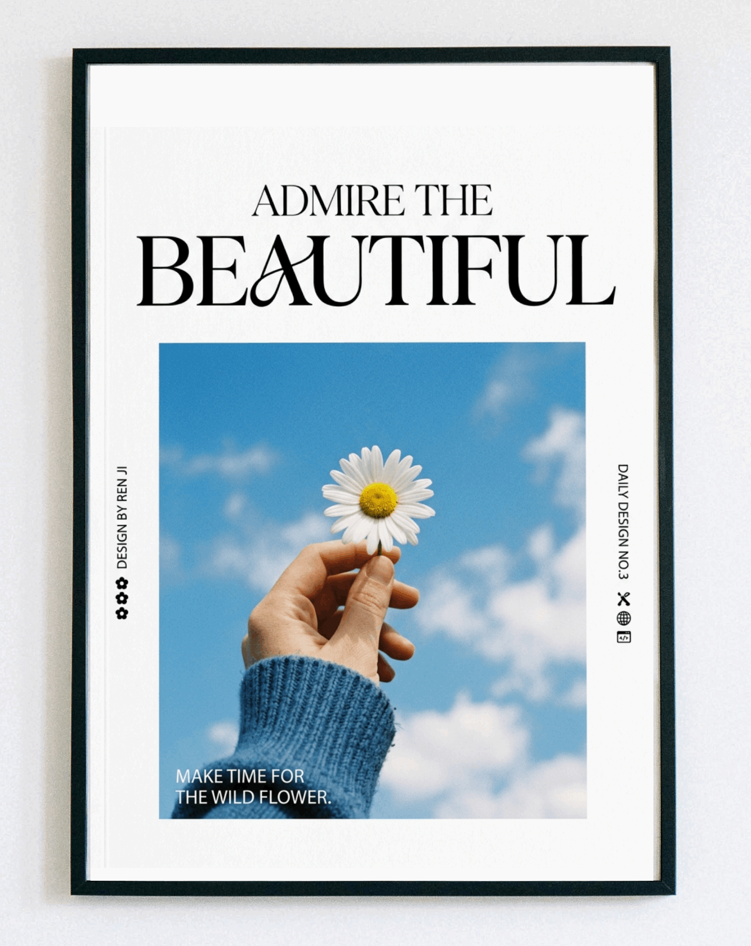 Obraz w ramce z napisem Admire the Beautiful – minimalistyczna dekoracja ścienna do sypialni i salonu – Demarro