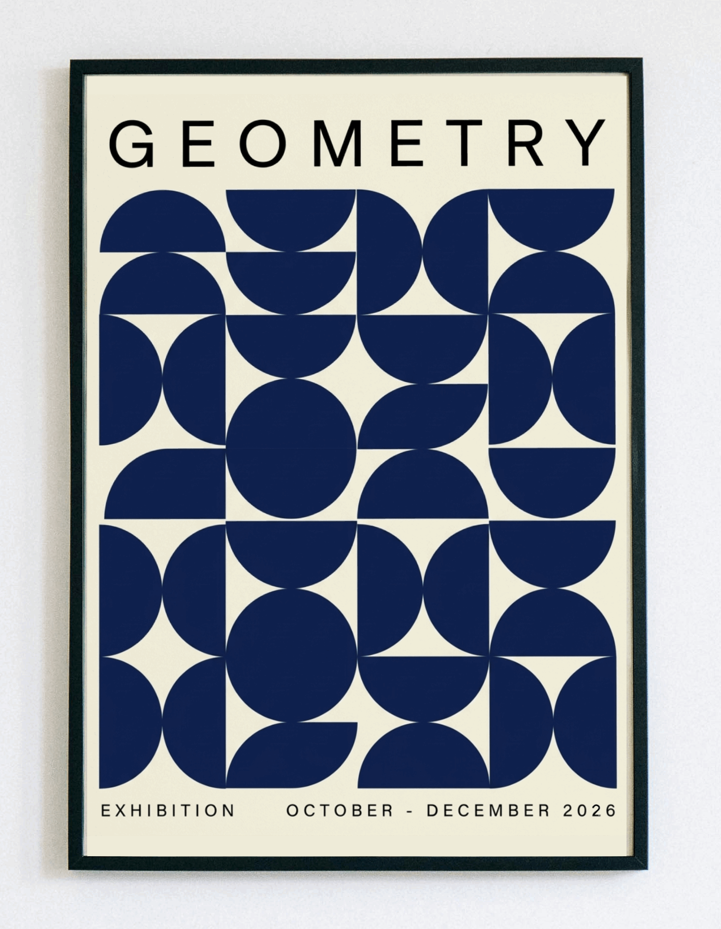 Nowoczesny obraz w ramce Blue Geometry – minimalistyczna grafika geometryczna w odcieniach niebieskiego do salonu i sypialni – Demarro