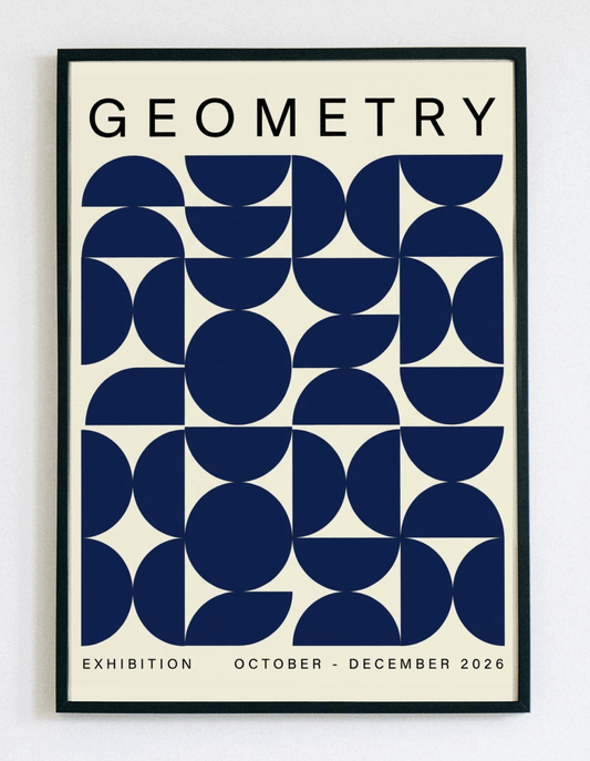 Nowoczesny obraz w ramce Blue Geometry – minimalistyczna grafika geometryczna w odcieniach niebieskiego do salonu i sypialni – Demarro