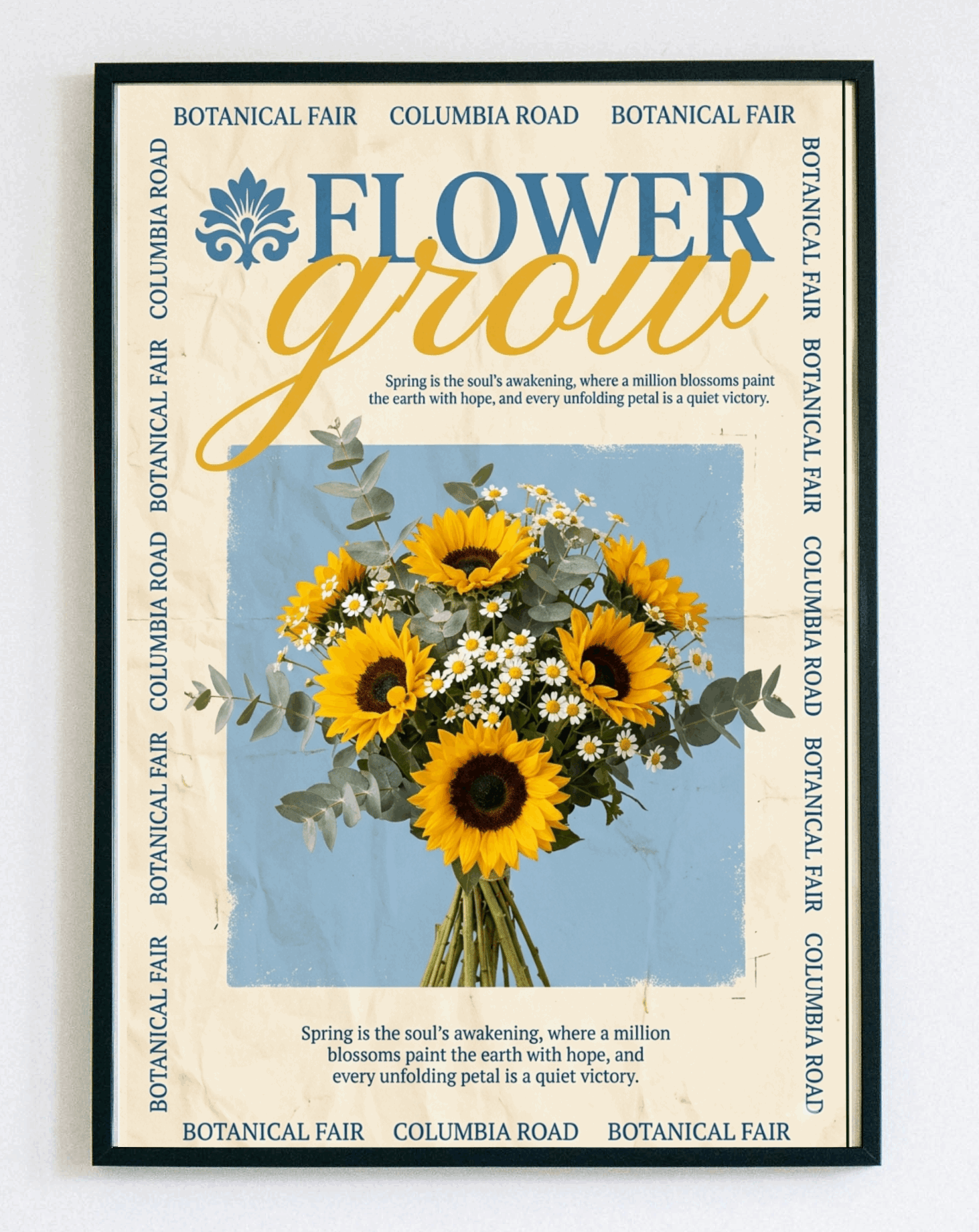 Obraz kwiaty botaniczny w ramce plakat z napisem grow dekoracja ścienna do salonu i sypialni – Demarro