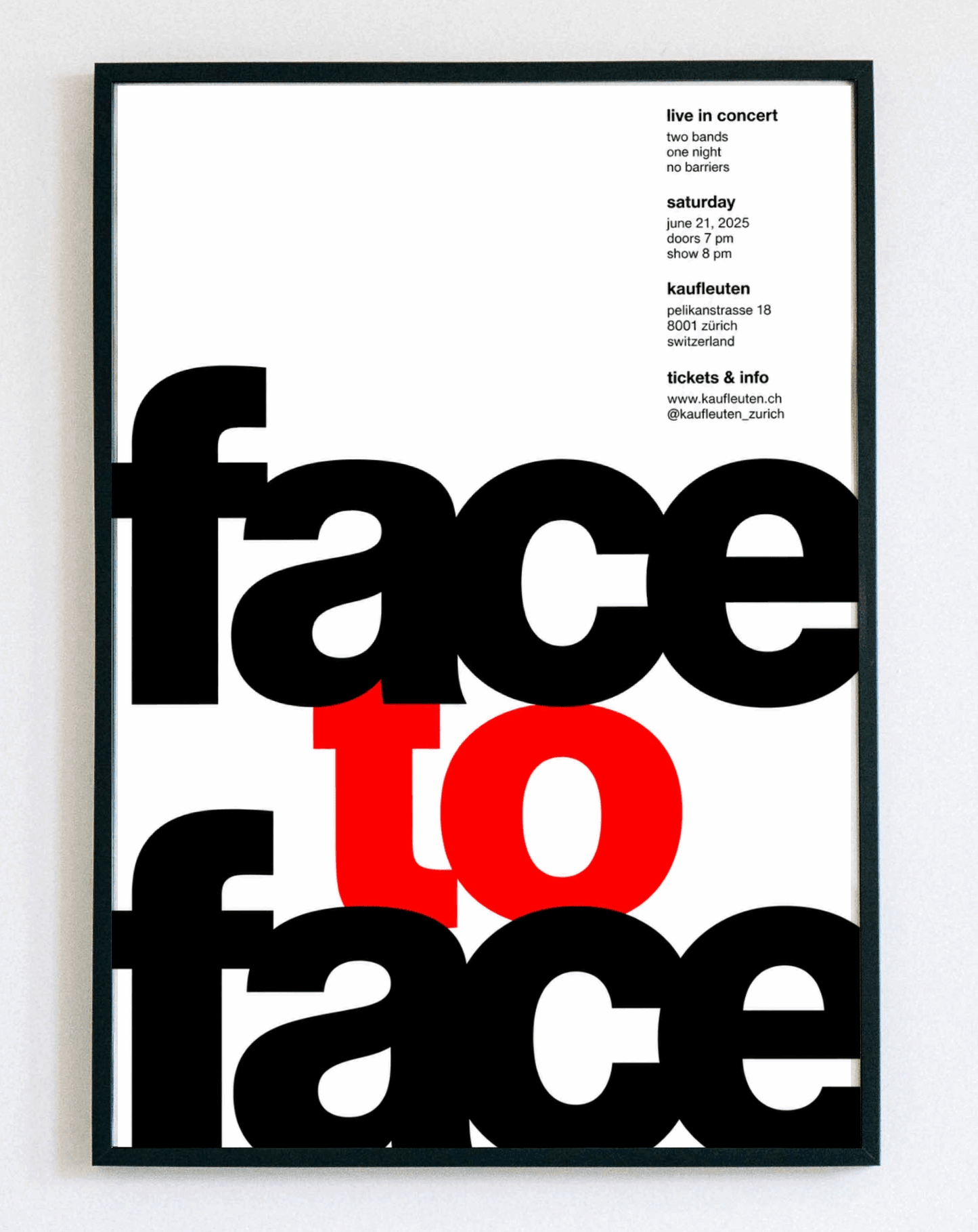 Minimalistyczny obraz w ramce Face to Face – nowoczesna grafika z napisem do salonu i sypialni – Demarro