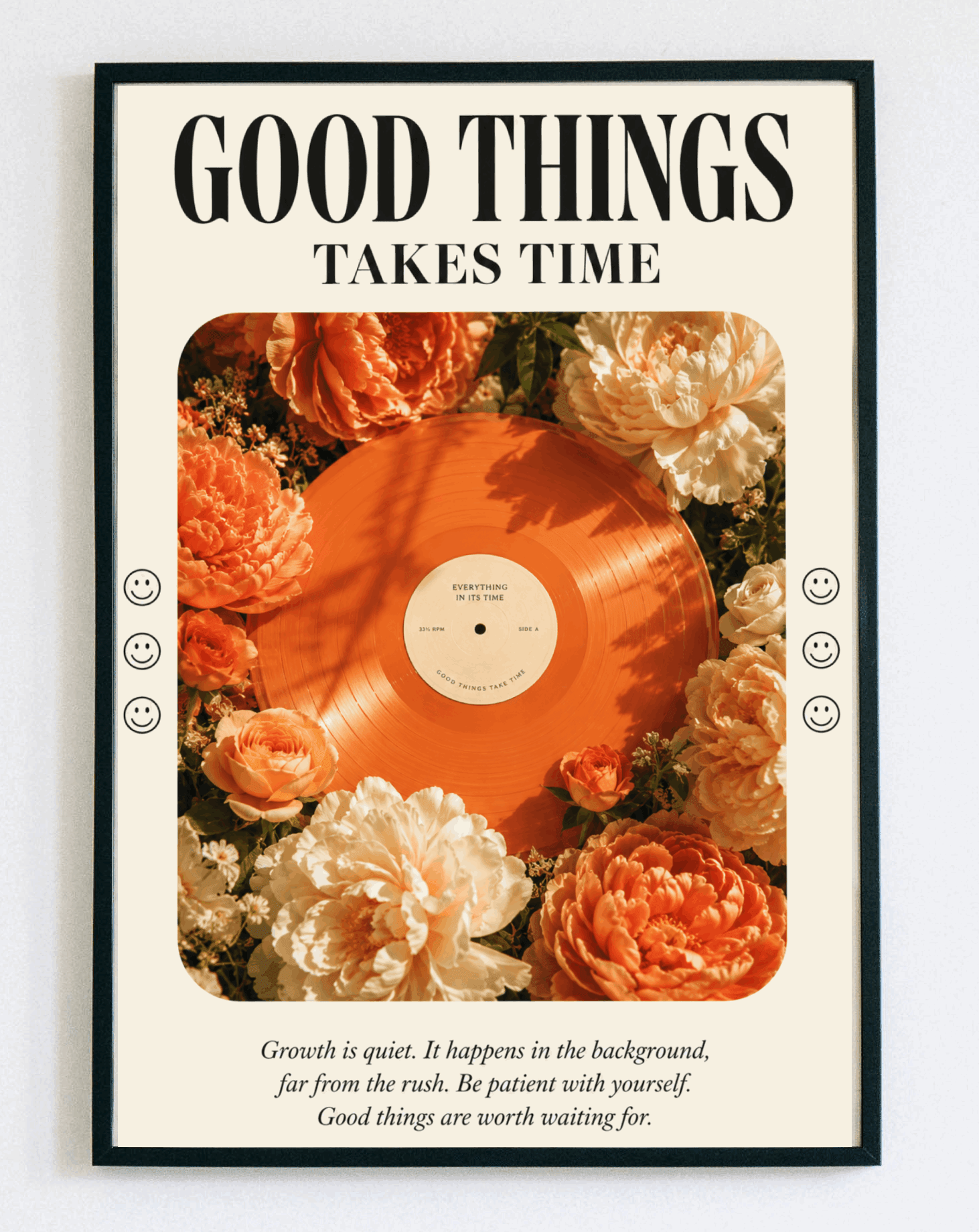 Obraz z napisem motywacyjnym w ramce plakat retro good things take time dekoracja ścienna do biura i salonu – Demarro
