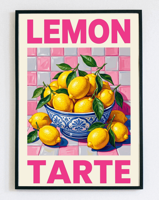 Nowoczesny obraz w ramce Lemon Tarte – minimalistyczna grafika z motywem tarty cytrynowej do kuchni i jadalni – Demarro