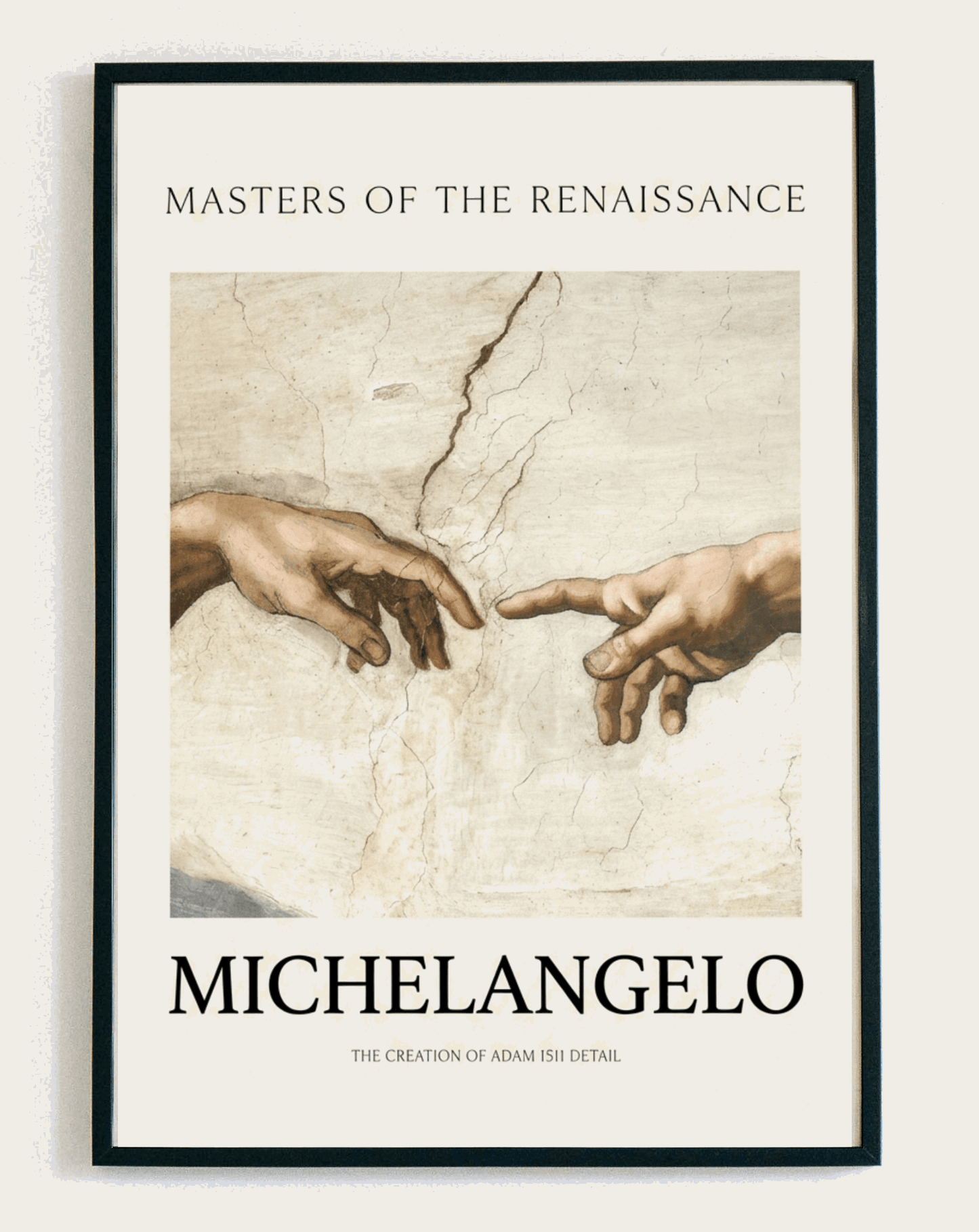 Obraz w ramce Michelangelo Adam Detail – fragment fresku Stworzenie Adama, klasyczna grafika do salonu i gabinetu – Demarro