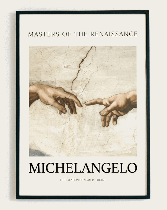 Obraz w ramce Michelangelo Adam Detail – fragment fresku Stworzenie Adama, klasyczna grafika do salonu i gabinetu – Demarro