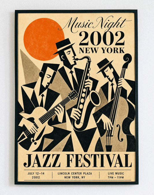 Obraz w ramce New York Jazz Festival – muzyczna dekoracja ścienna z napisem do salonu i pokoju muzycznego – Demarro