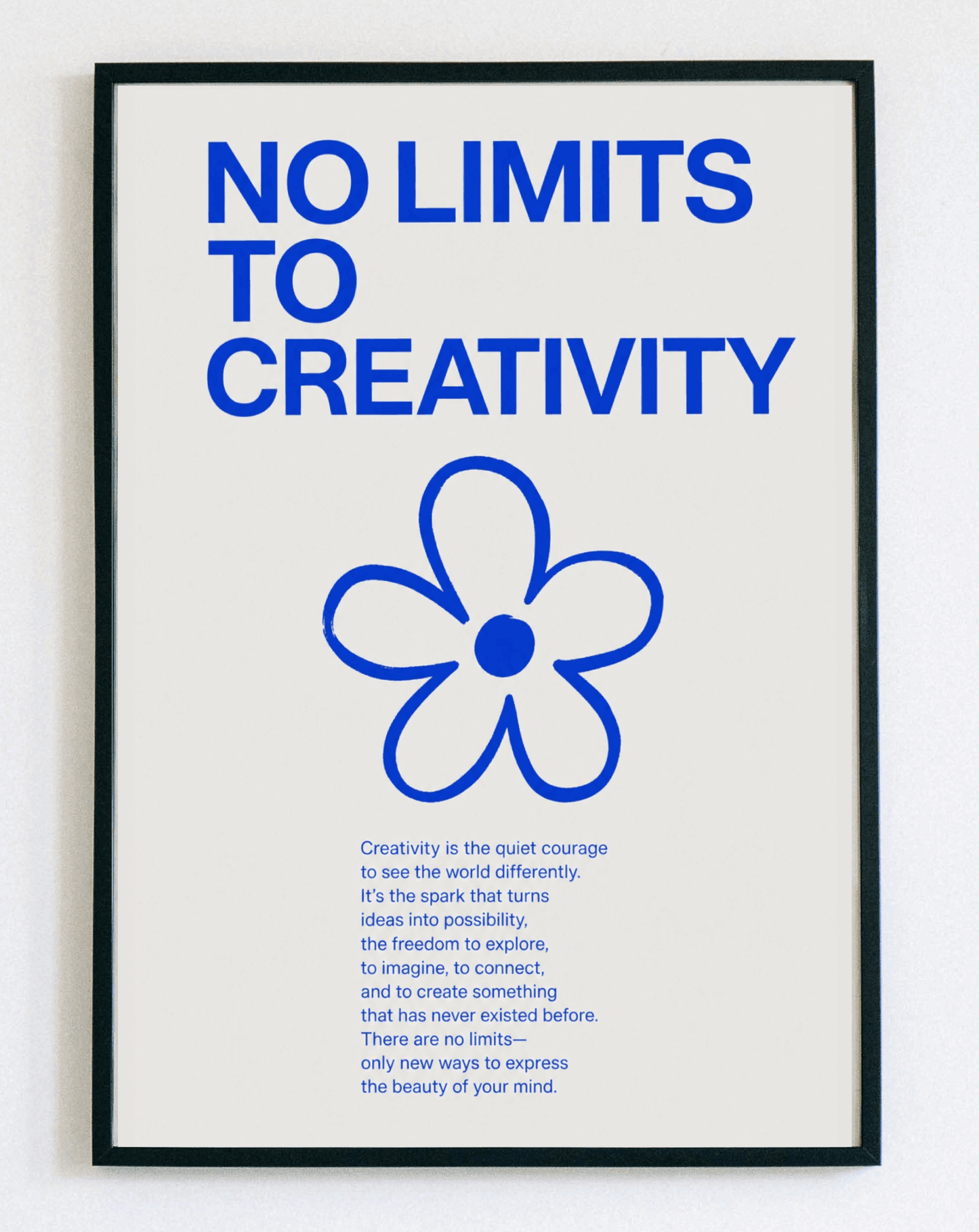 Minimalistyczny obraz w ramce No Limits Creativity – nowoczesna grafika z napisem do biura, pracowni i salonu – Demarro
