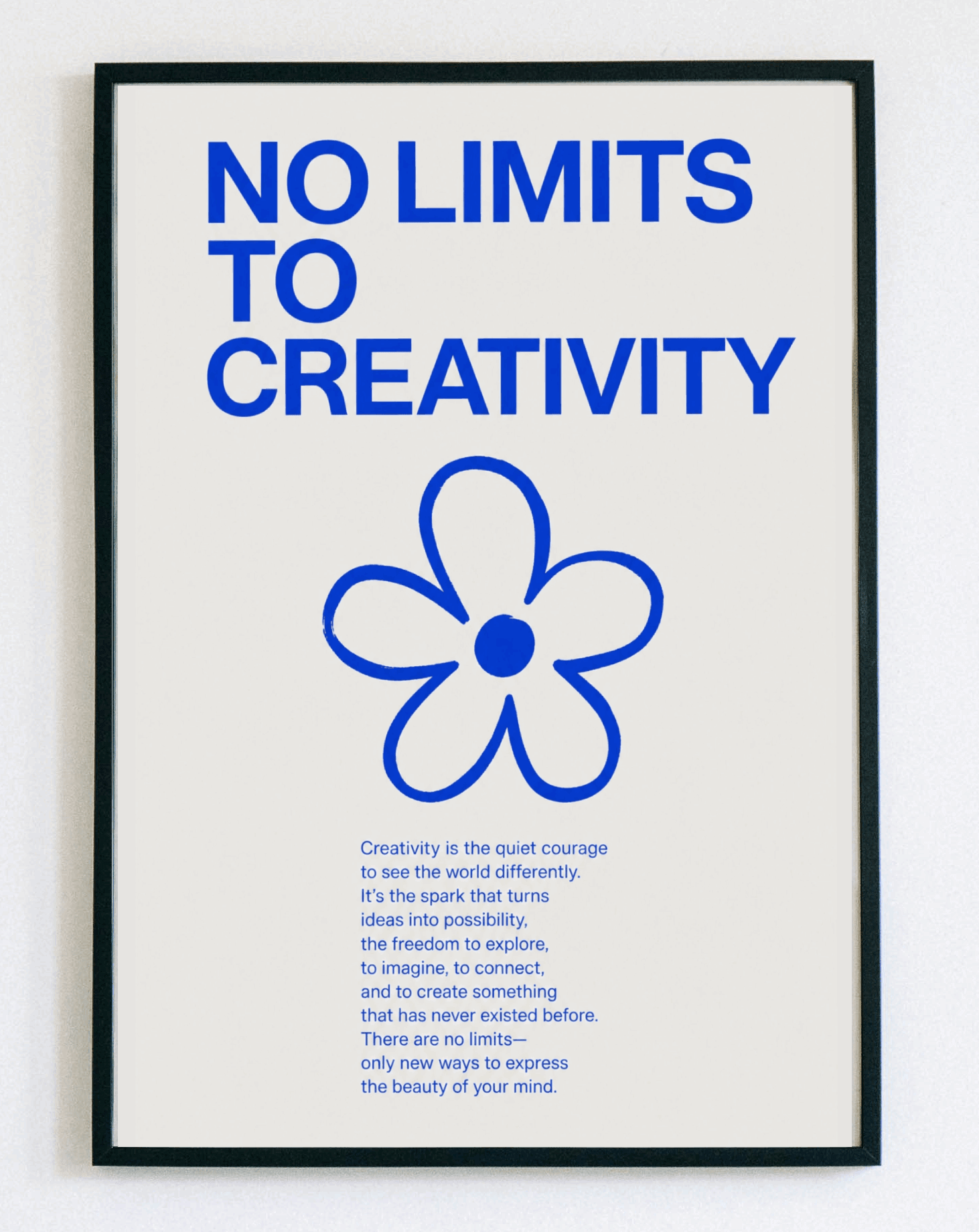 Minimalistyczny obraz w ramce No Limits Creativity – nowoczesna grafika z napisem do biura, pracowni i salonu – Demarro