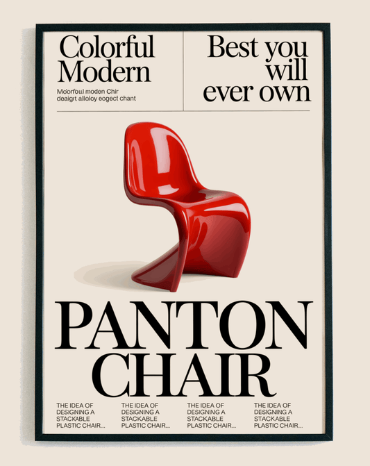 Obraz w ramce Panton Chair Modern – minimalistyczna grafika z kultowym krzesłem do nowoczesnego salonu i jadalni – Demarro