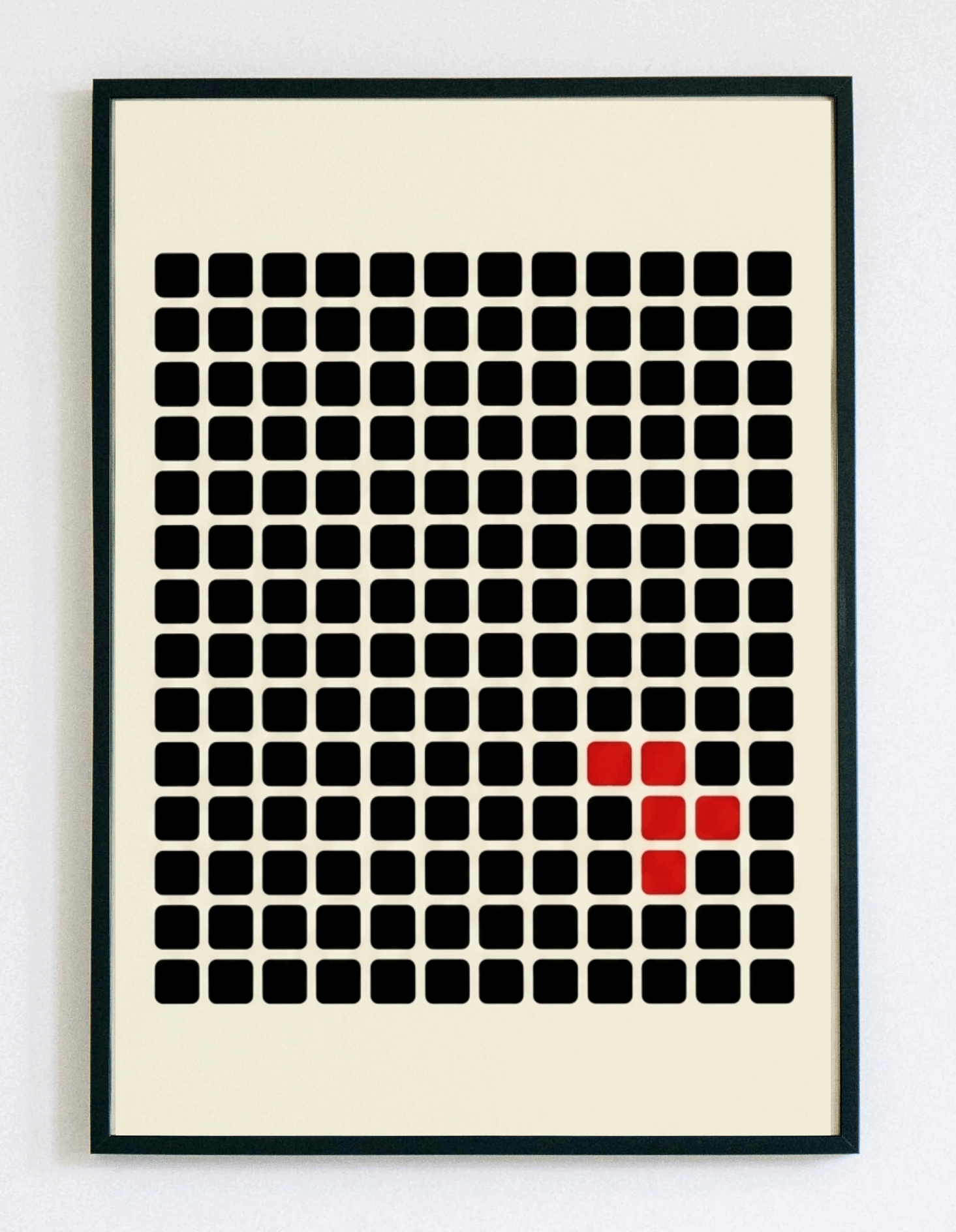 Abstrakcyjny obraz w ramce Red Tetris – nowoczesna czerwona grafika geometryczna do pokoju gracza i salonu – Demarro