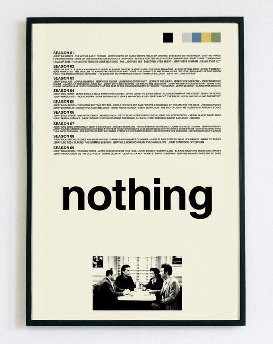 Obraz w ramce Seinfeld Nothing Show – minimalistyczna grafika nawiązująca do kultowego serialu w stylu vintage pop-art do salonu – Demarro