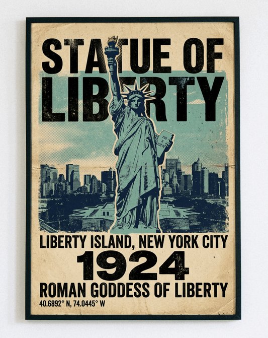 Obraz w ramce Statue of Liberty New York City – czarno-biała lub stylowa grafika Nowego Jorku do nowoczesnego salonu – Demarro
