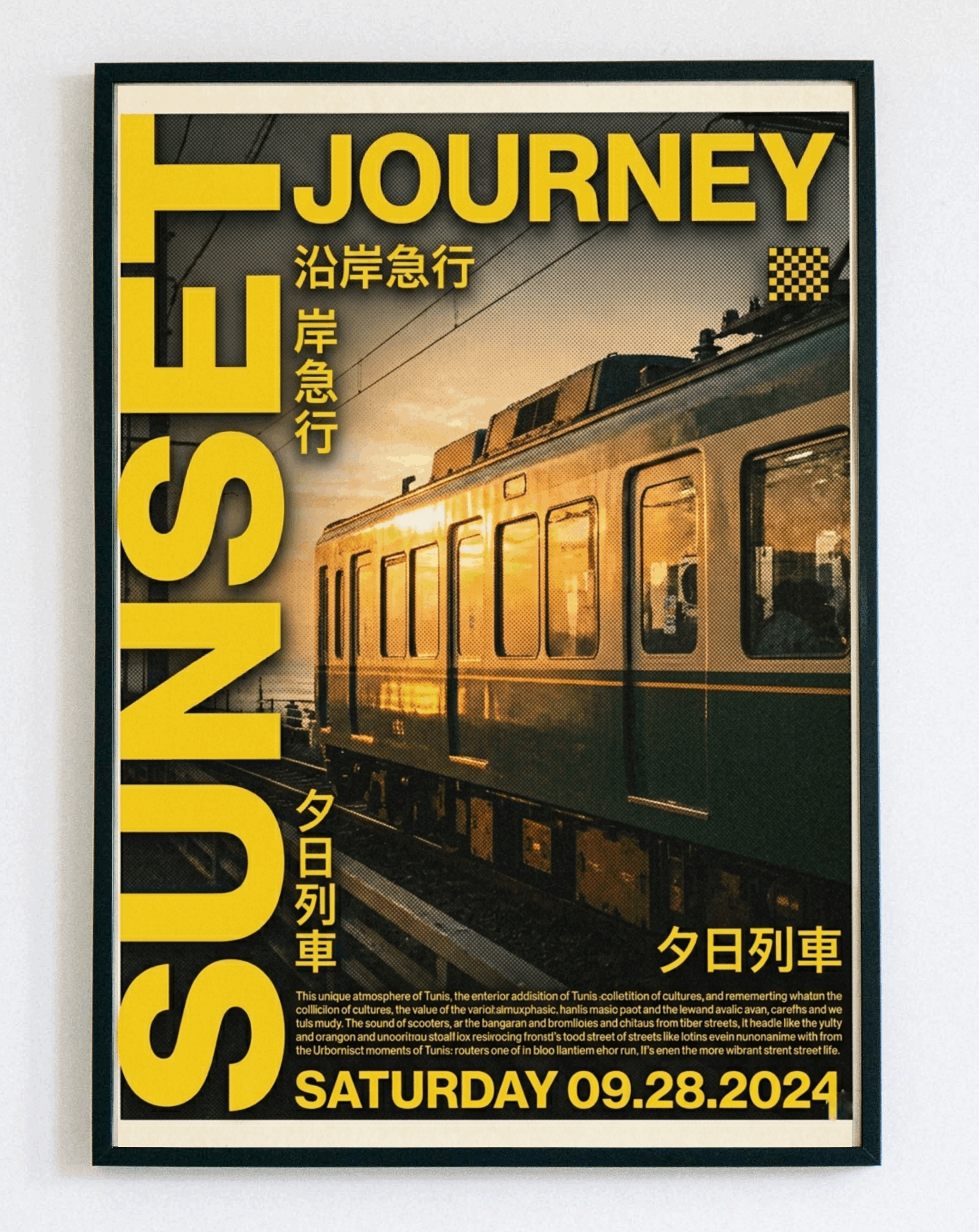 Obraz w ramce Sunset Journey Train – stylowa grafika z pociągiem i zachodem słońca w klimacie vintage travel – Demarro