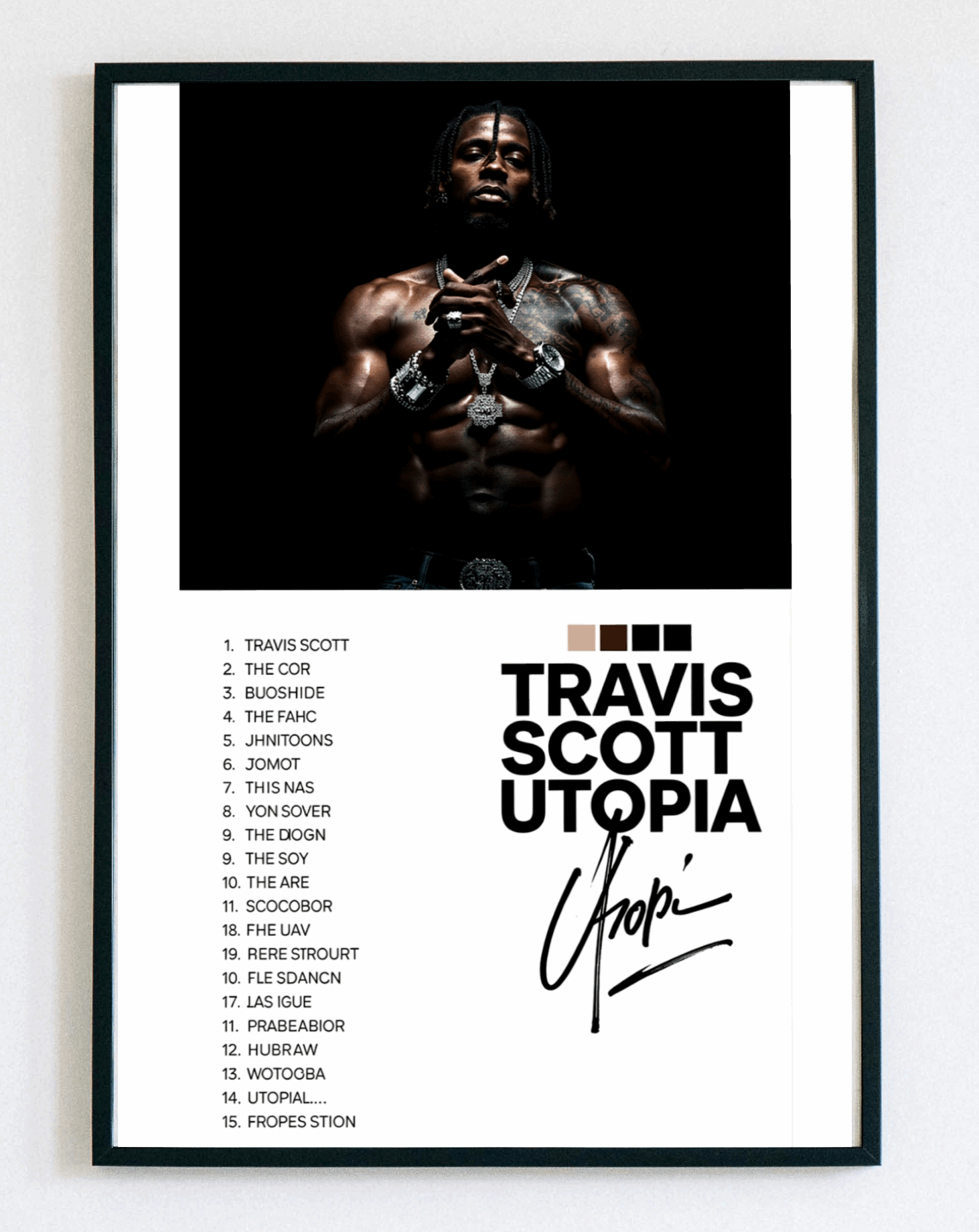 Obraz w ramce Travis Scott Utopia – nowoczesna dekoracja ścienna z napisem do salonu i pokoju młodzieżowego – Demarro