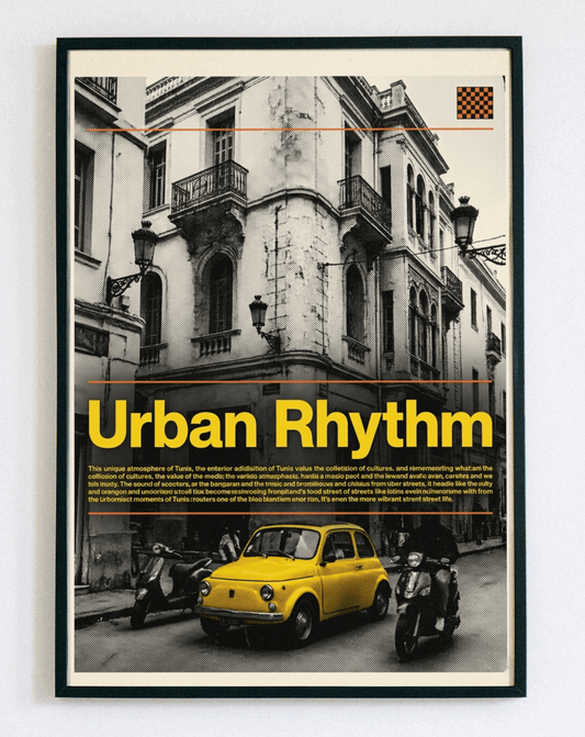 Obraz w ramce Urban Rhythm City – nowoczesna grafika przedstawiająca rytm miasta do salonu w stylu loft – Demarro