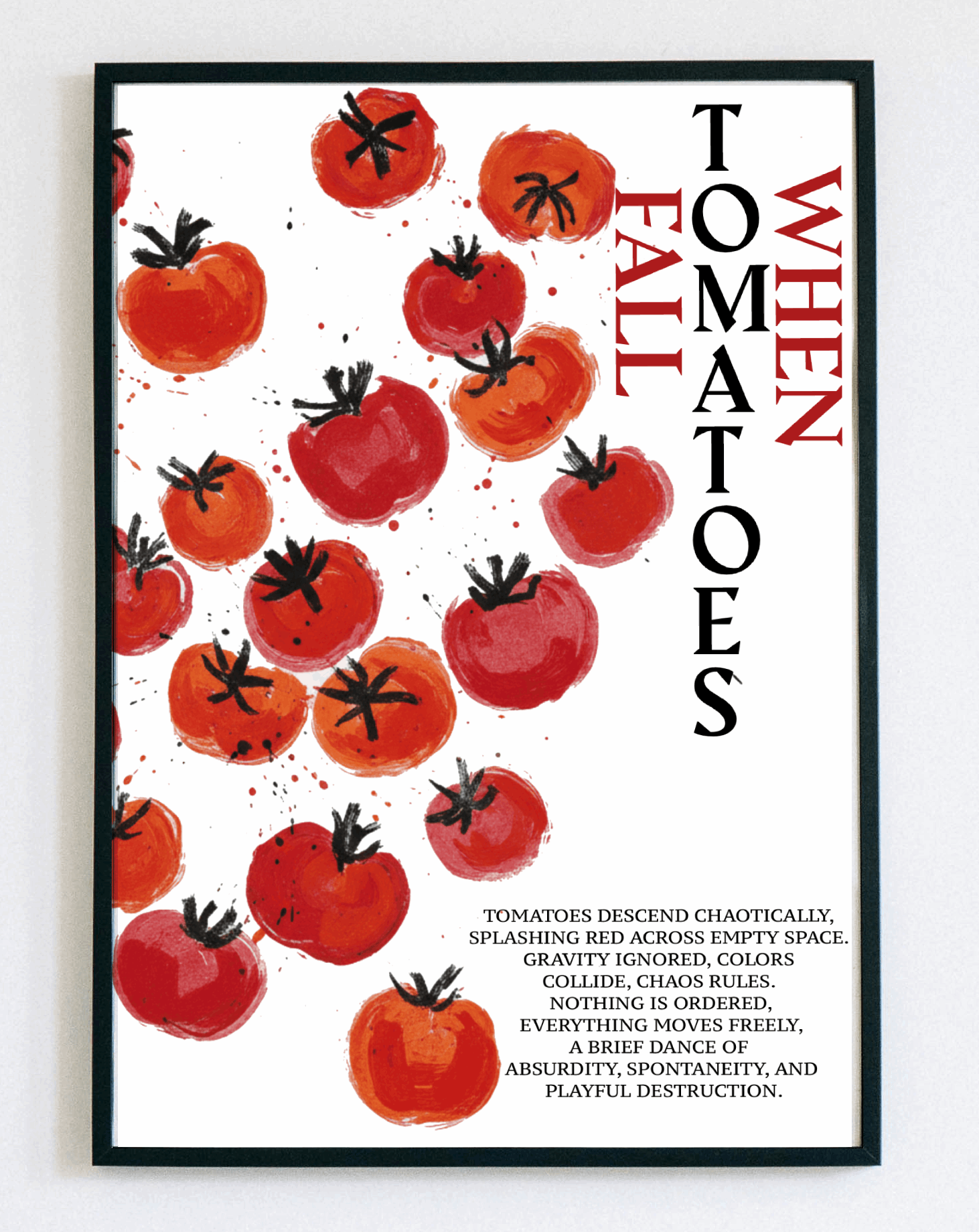 Obraz w ramce When Tomatoes Fall – nowoczesna dekoracja ścienna do kuchni, jadalni i salonu – Demarro