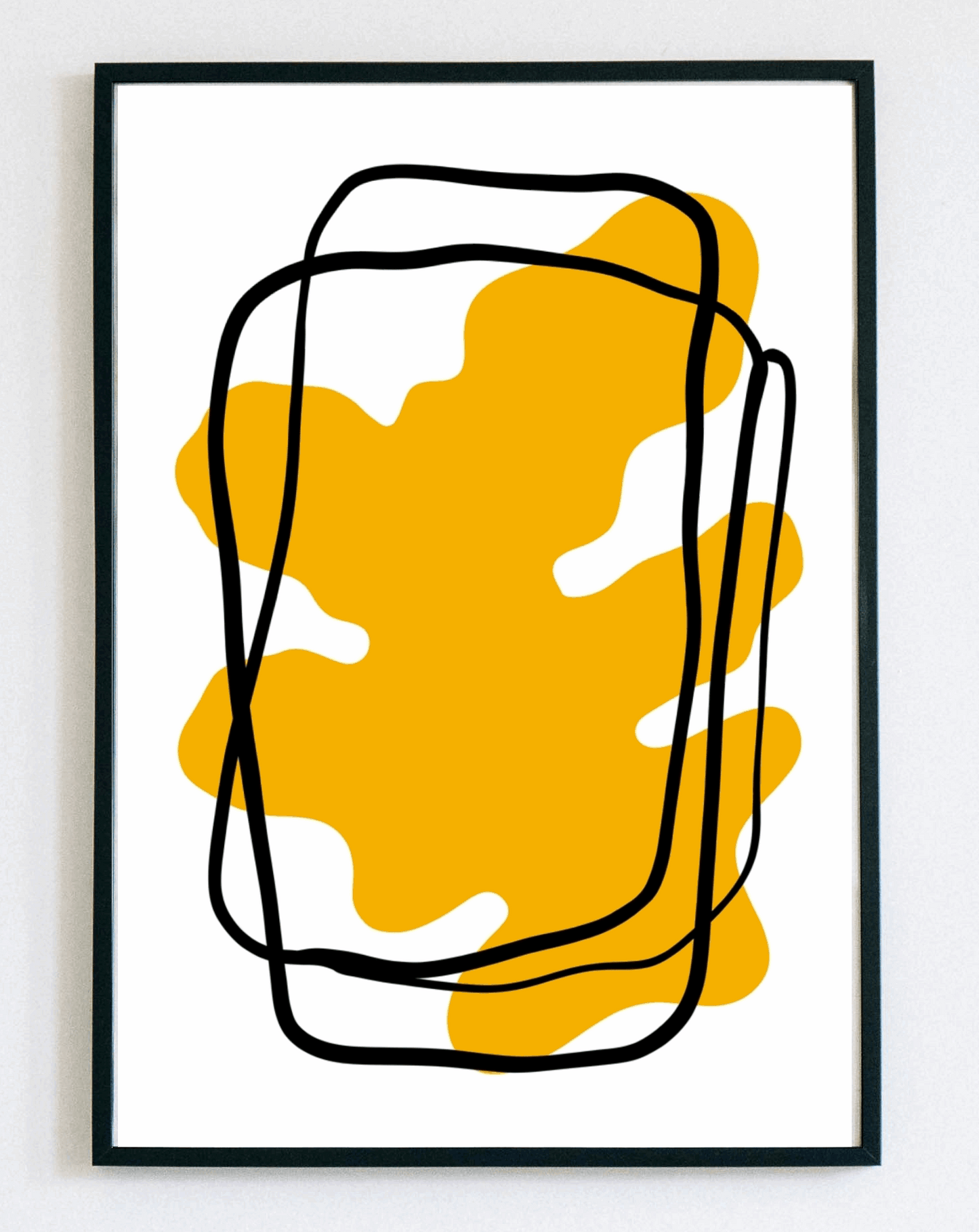 Nowoczesny obraz w ramce Yellow Abstract Shapes – żółta grafika abstrakcyjna z organicznymi kształtami do salonu – Demarro