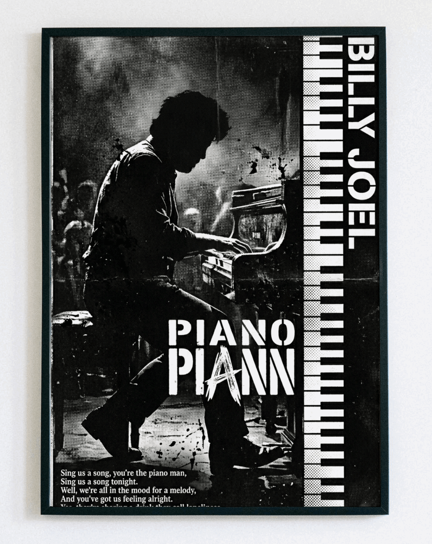 Obraz w ramce "Billy Joel Piano Man" – muzyczna dekoracja ścienna z napisem do salonu - obraz w ramce do salonu - Demarro