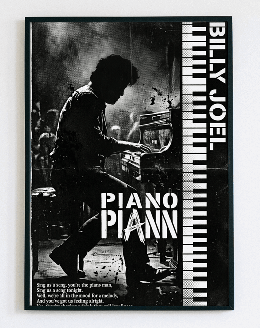 Obraz w ramce "Billy Joel Piano Man" – muzyczna dekoracja ścienna z napisem do salonu - obraz w ramce do salonu - Demarro